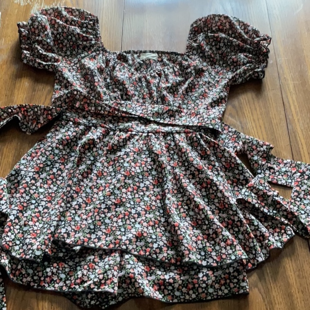 Altar'd State Floral Puff Sleeve Jumpsuit - Black and Pink